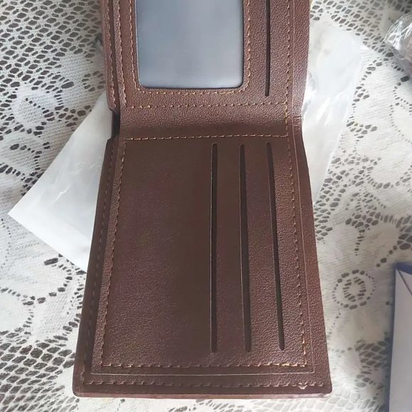 NEW Dark Brown Color Lightweight Men's Slim Bifold Vegan Leather Pocket Wallet - Picture 5 of 5